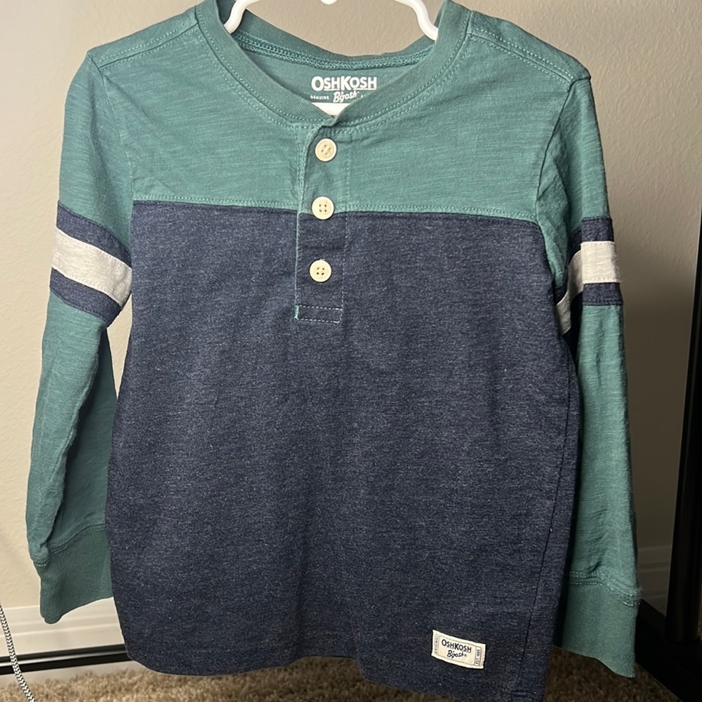 Boys Long Sleeve Shirt Oshkosh Kids Top 5T Color Block Blue Kids Long Sleeve